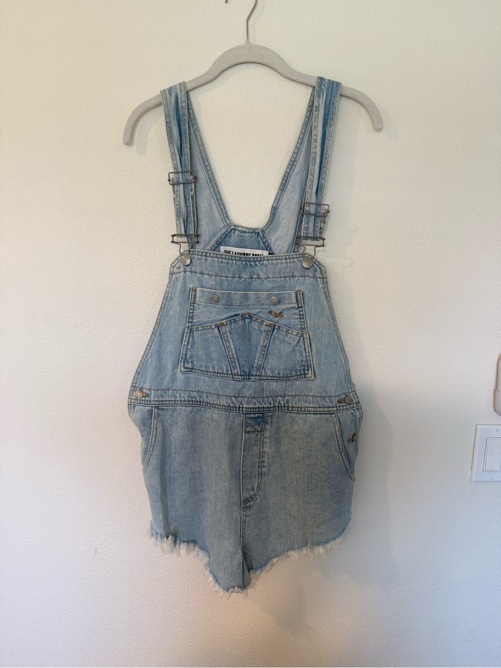 The Laundry Room Light Wash Denim Short Overalls